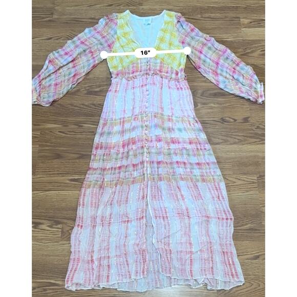 HEMANT & NANDITA multicolor viscose Plunging Long Peasant Dress size M - Picture 7 of 16